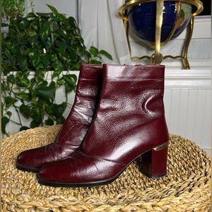 Etienne Aigner Oxblood Red Leather Ankle Boot